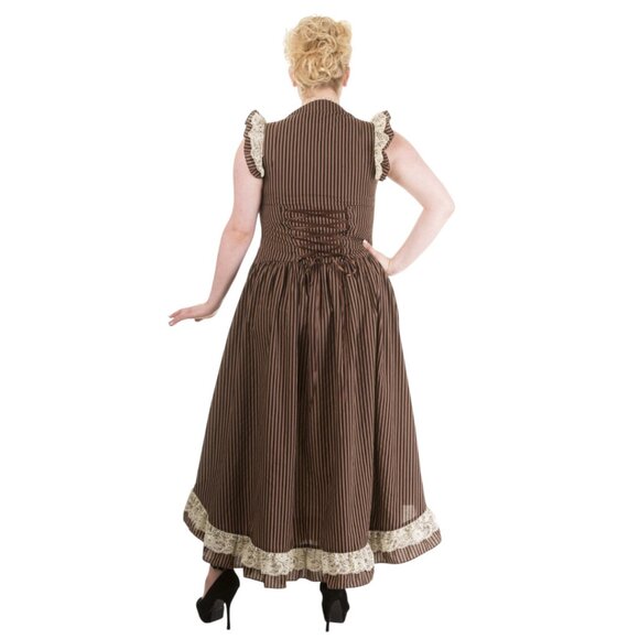 Banned Apparel Brown Long Maxi Black Striped Steampunk Corset Dress - 2XL - Picture 3 of 11